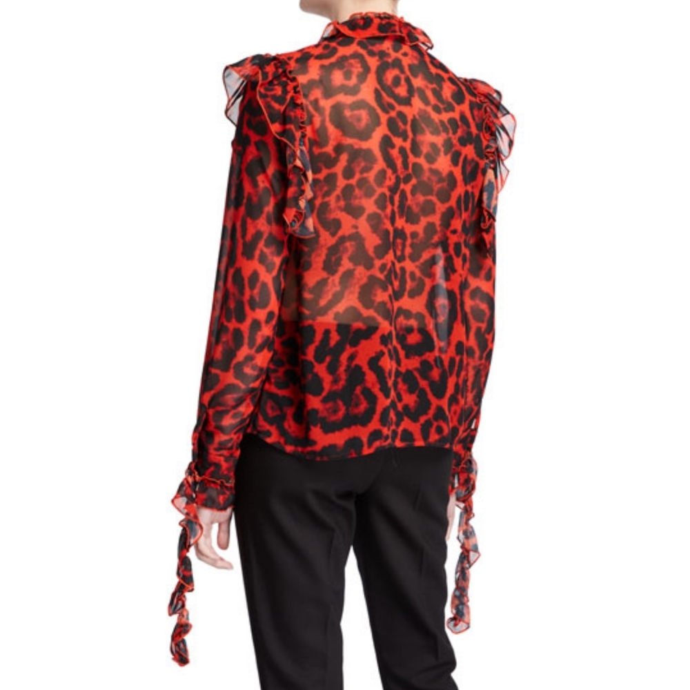 StyleKeepers Leopard-Print Ruffle Top- Red - Picture 2 of 8